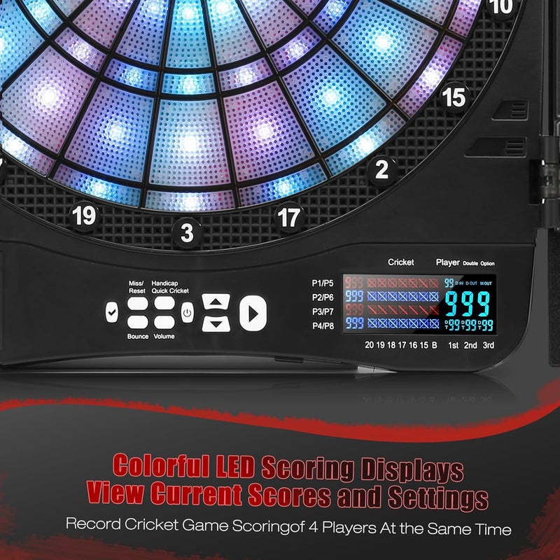 PAETAE Electronic Dart Board Cabinet Set, Illuminated Target Dartboard for Adults, 48 Games with 315 Variations Soft Tip Digital Dartboard Cabinets with 6 Darts, 100PCS Soft Tips - Image 2
